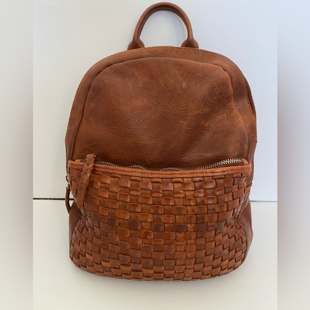 Vilenca Holland Leather Cognac Woven Back Pack Anthropologie